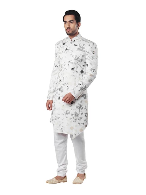 Buy Ethnix by Raymond White Floral Print Kurta With Churidar Set