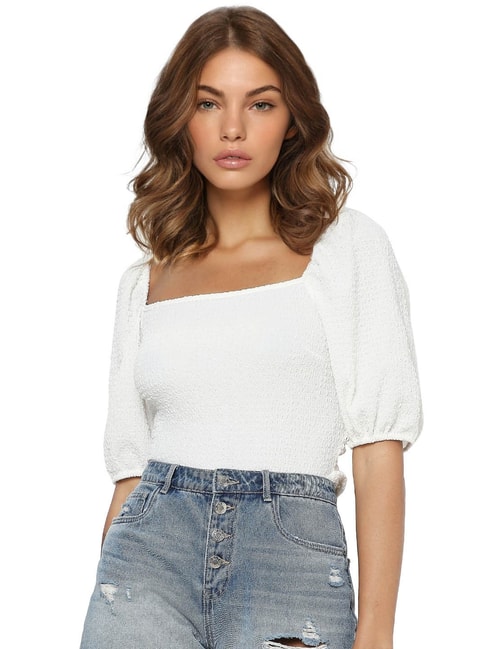 Only White Regular Fit Crop Top Price in India