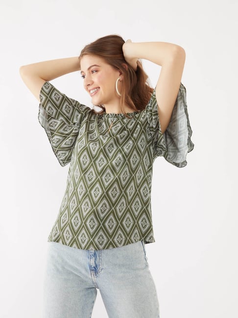 Zink London Olive Printed Top Price in India