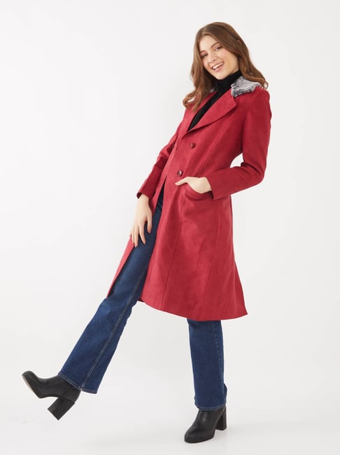 Buy Zink London Maroon Regular Fit Trench Coat for Women Online