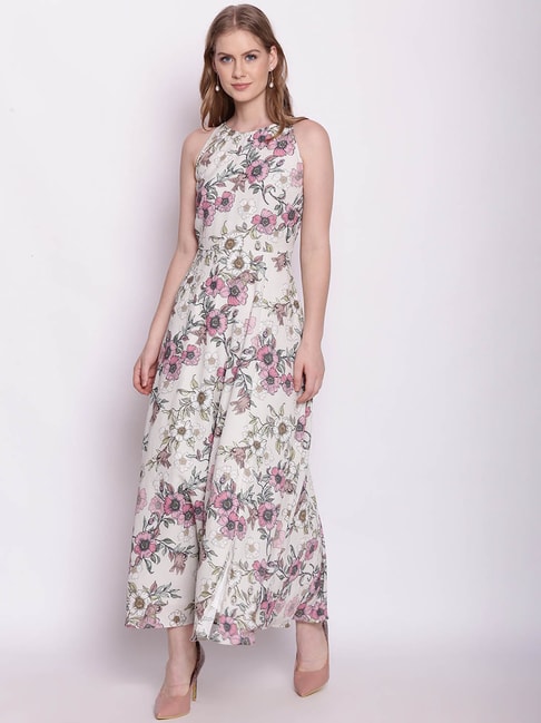 Zink London White & Pink Floral Print Dress Price in India