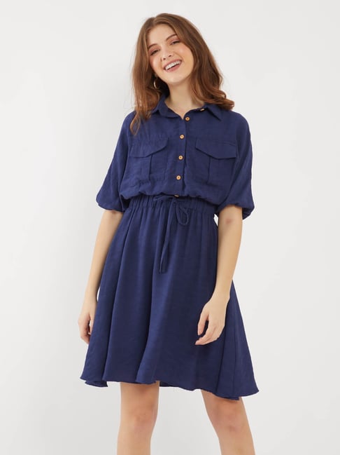 Zink London Navy Above Knee Dress Price in India