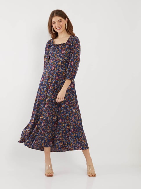 Zink London Navy Floral Print Dress Price in India