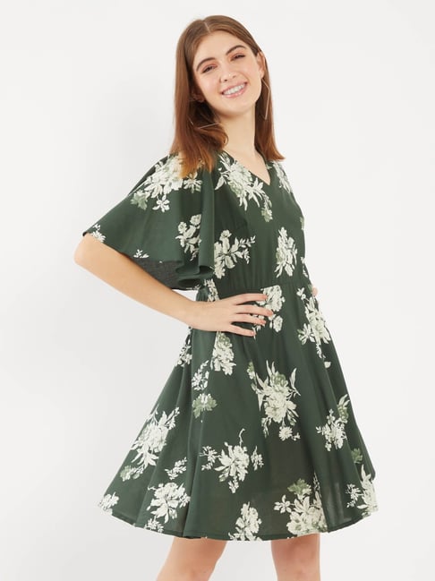 Zink London Green Floral Print Dress Price in India