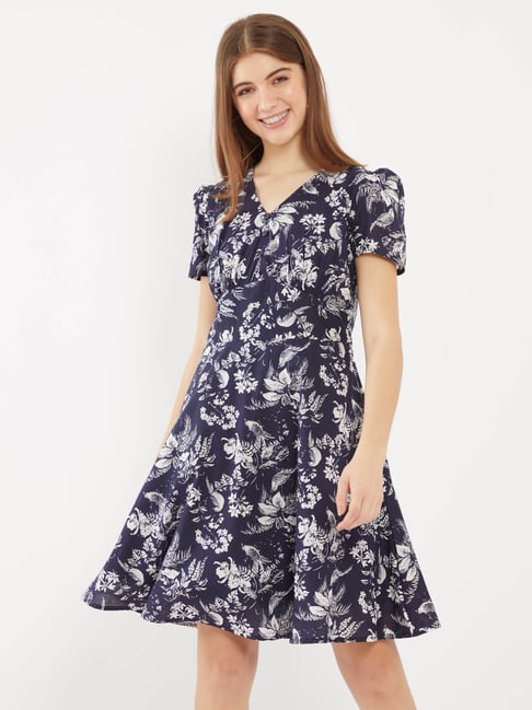 Buy Zink London Blue Floral Print Dress 