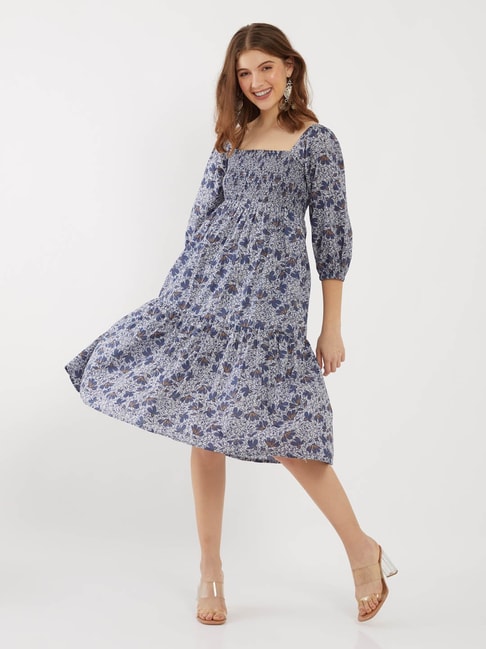 Zink London Navy Floral Print Dress Price in India