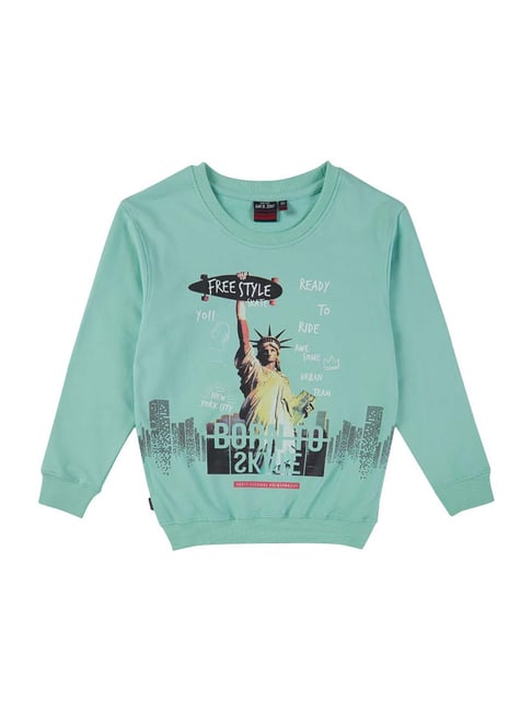 Gini & Jony Kids Green Cotton Printed Sweatshirt