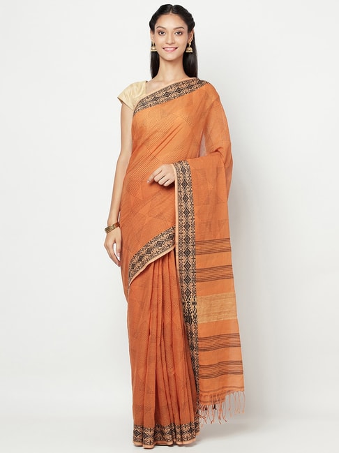 Fabindia Orange Cotton Printed Saree Price in India