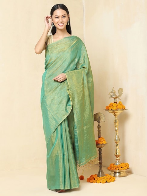 Fabindia Green Linen Saree Price in India