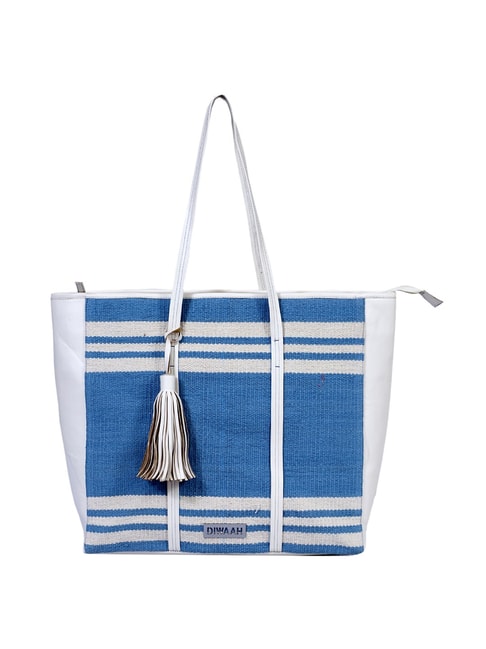 Diwaah Blue & White Striped Medium Tote Handbag Price in India