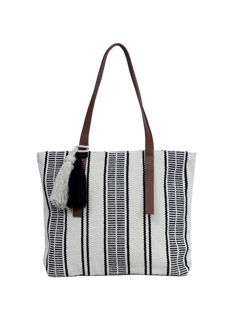 Diwaah White Striped Medium Tote Handbag Price in India