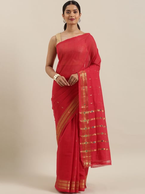 The Chennai Silks Red & Gold Cotton Saree Price in India