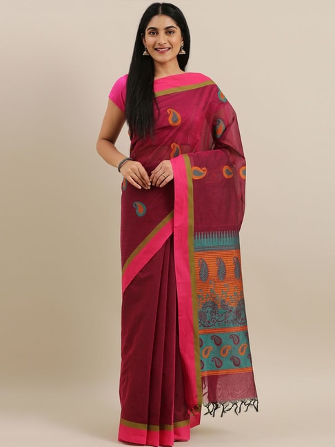 The Chennai Silks Maroon & Pink Paisley Print Saree With Unstitched Blouse Price in India