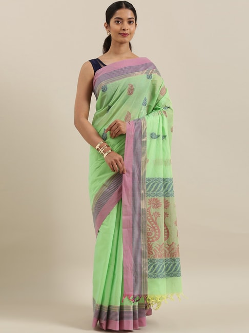 The Chennai Silks Green & Pink Paisley Print Saree With Unstitched Blouse Price in India