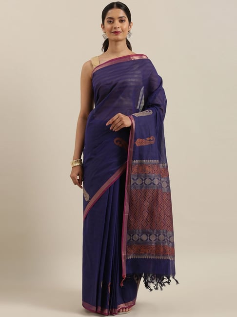 The Chennai Silks Navy & Brown Floral Print Saree With Unstitched Blouse Price in India