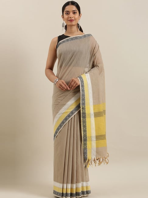 The Chennai Silks Beige & Yellow Cotton Saree With Unstitched Blouse Price in India
