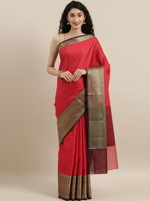 The Chennai Silks Red & Brown Chequered Saree With Unstitched Blouse Price in India