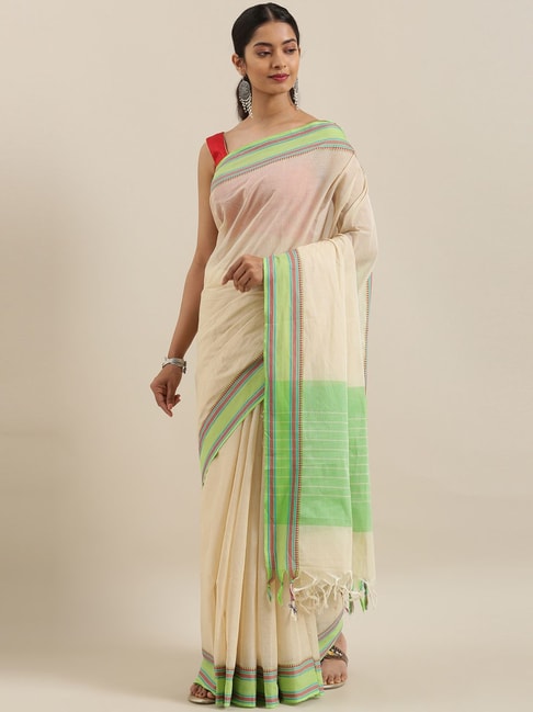 The Chennai Silks Yellow & Green Cotton Saree With Unstitched Blouse Price in India