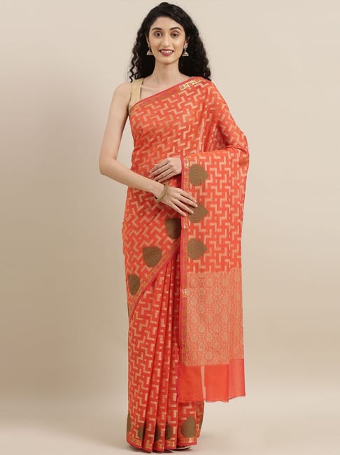 The Chennai Silks Orange & Brown Geometric Print Saree With Unstitched Blouse Price in India