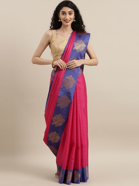 The Chennai Silks Pink & Blue Geometric Print Saree With Unstitched Blouse Price in India