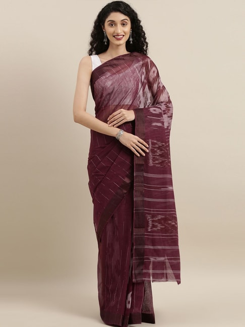 The Chennai Silks Maroon & White Cotton Striped Saree Price in India