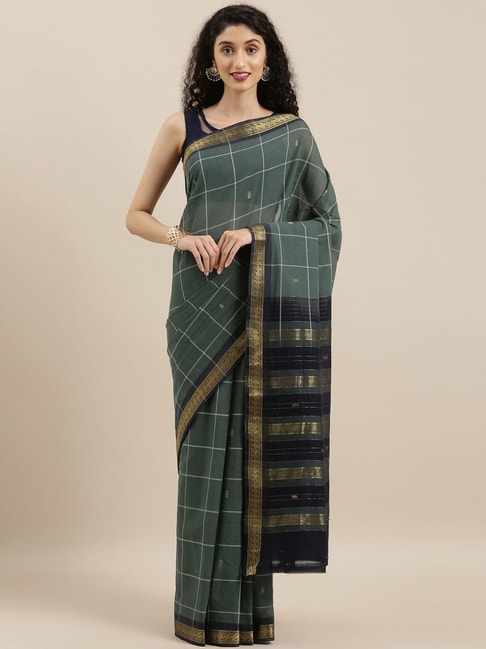 The Chennai Silks Grey & Black Cotton Chequered Saree Price in India