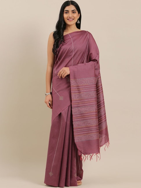 The Chennai Silks Maroon & White Striped Saree With Unstitched Blouse Price in India
