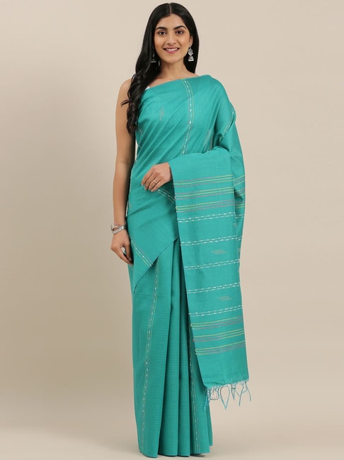 The Chennai Silks Green Striped Saree With Unstitched Blouse Price in India