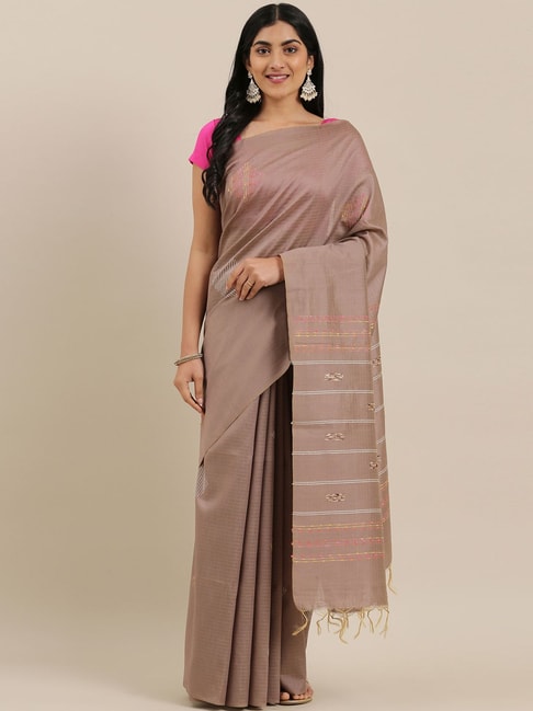 The Chennai Silks Brown & White Striped Saree With Unstitched Blouse Price in India