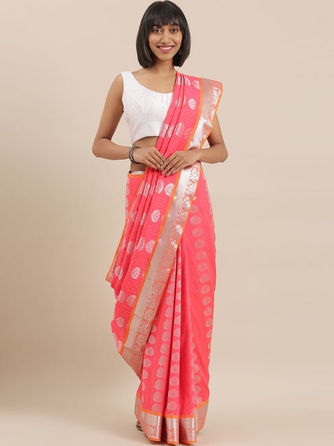 The Chennai Silks Pink & Gold Geometric Print Saree With Unstitched Blouse Price in India