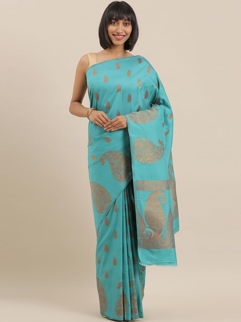 The Chennai Silks Green & Brown Floral Print Saree With Unstitched Blouse Price in India