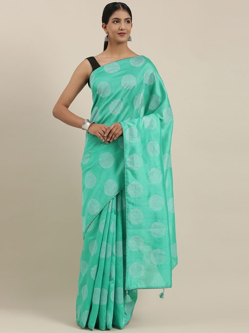 The Chennai Silks Green & White Embroidered Saree With Unstitched Blouse Price in India