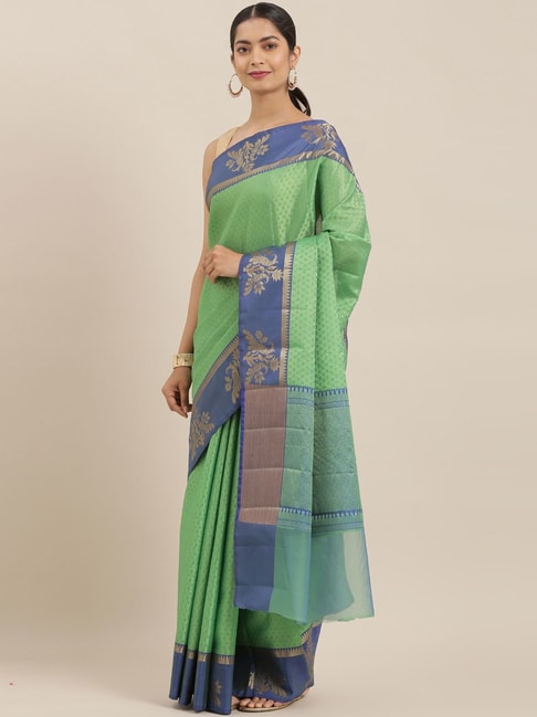 The Chennai Silks Green & Blue Floral Print Saree With Unstitched Blouse Price in India