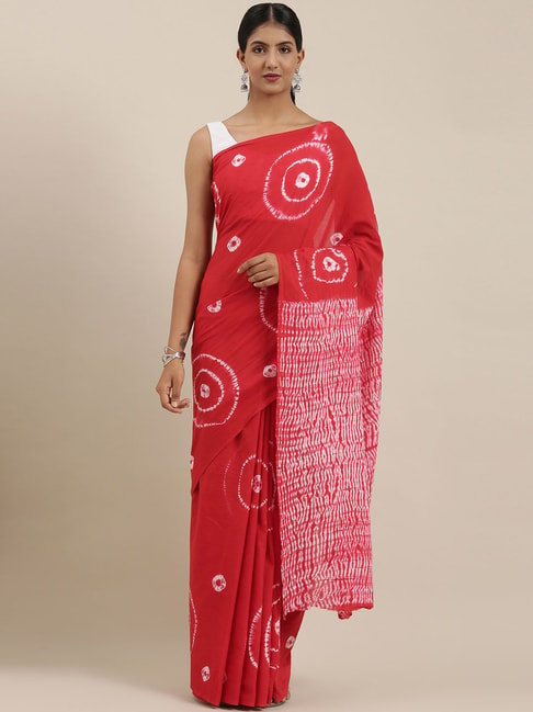 The Chennai Silks Red & White Cotton Printed Saree With Unstitched Blouse Price in India