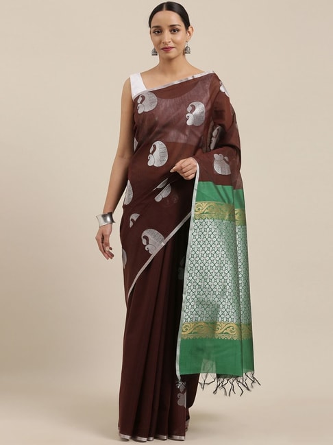 The Chennai Silks Brown & Green Paisley Print Saree With Unstitched Blouse Price in India