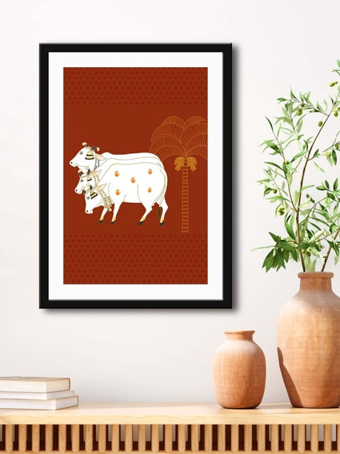 999Store Dark Brown & White MDF Nandi Cow Stylish Modern Art Printed Paper Wall Painting - Set of 1-picture-12