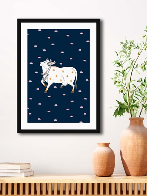 999Store Navy Blue & White MDF Nandi Cow Stylish Modern Art Printed Paper Wall Painting - Set of 1-picture-37