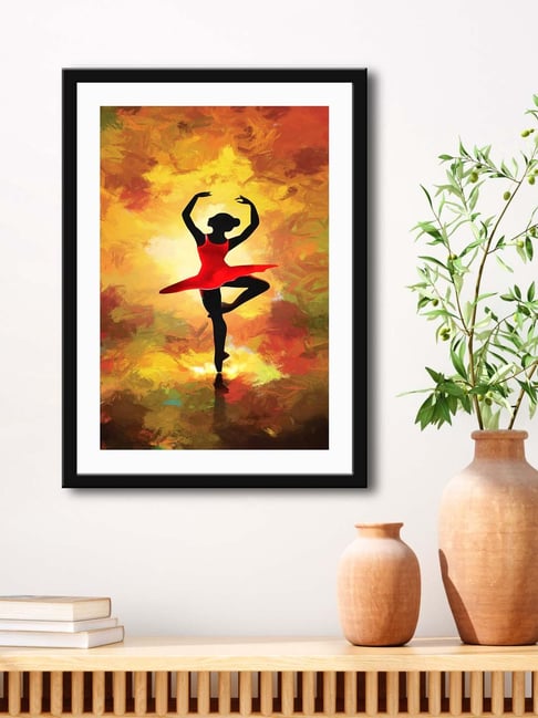 999Store Yellow & Red MDF Dancing Lady Printed Paper Wall Painting - Set of 1-picture-36