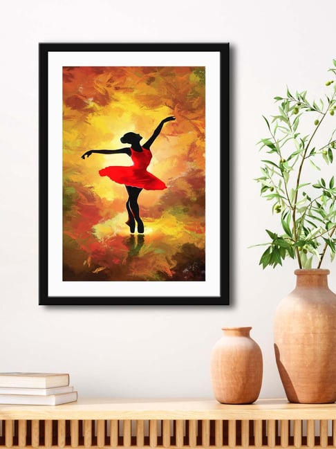 999Store Yellow & Red MDF Dancing Lady Printed Paper Wall Painting - Set of 1-picture-47