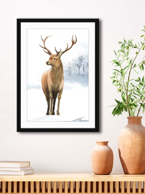 999Store White & Brown MDF Deer Wall Printed Paper Wall Painting - Set of 1-picture-23