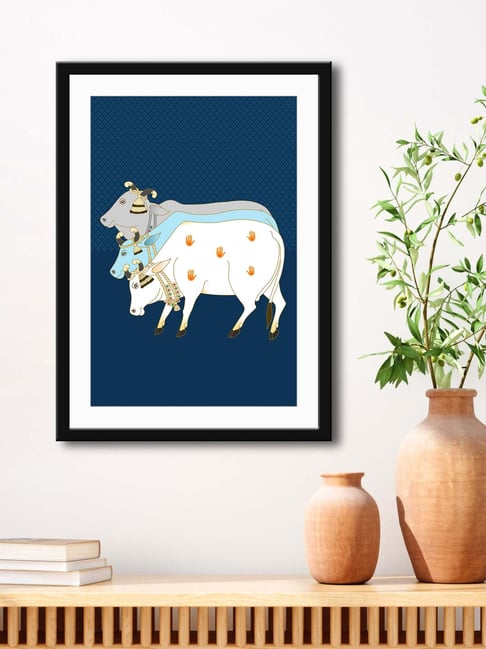 999Store Navy Blue & White MDF Nandi Cow Stylish Mdern Art Printed Paper Wall Painting - Set of 1-picture-26