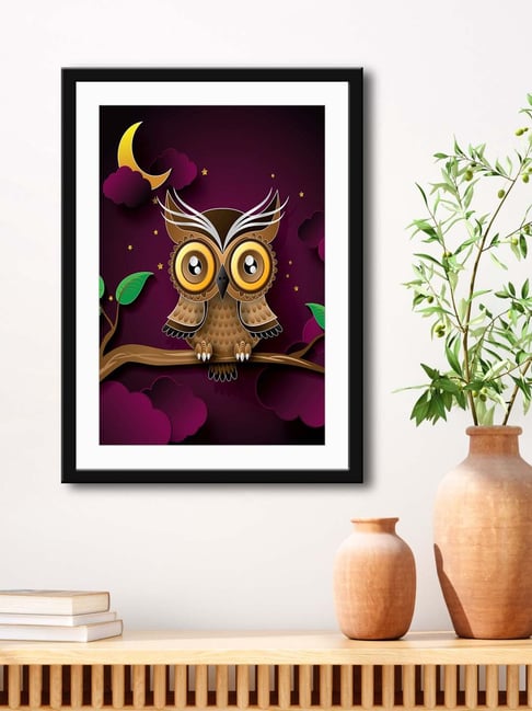 999Store Purple & Brown MDF Owl Wall Printed Paper Wall Painting - Set of 1-picture-33