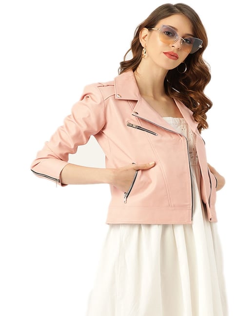 Buy Leather Retail Women Printed Leather Jacket - Pink Online at Low Prices  in India 