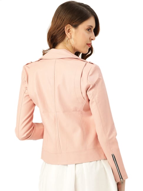 Women's Asymmetrical Barbie Pink Leather Jacket - HJacket