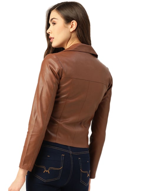 Womens Brown Leather Blazer Jacket | ladies leather blazer