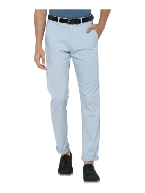 Allen Solly Sky Blue Cotton Regular Fit Self Pattern Trousers