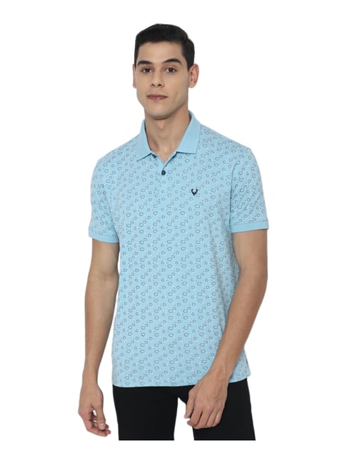 Allen Solly Blue Cotton Regular Fit Printed Polo T-Shirt