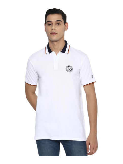 Allen Solly White Cotton Regular Fit Logo Printed Polo T-Shirt