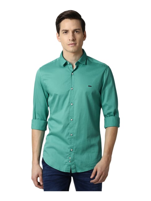 Peter England Blue Cotton Slim Fit Shirt