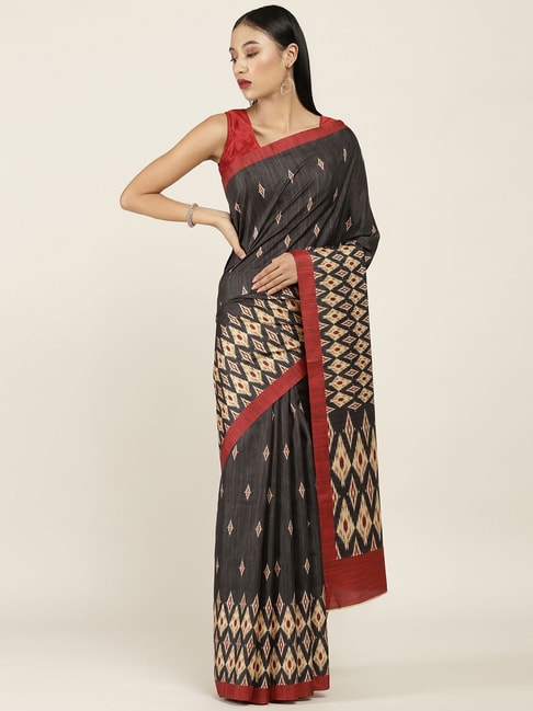 Soch Grey & Beige Printed Saree With Unstitched Blouse Price in India